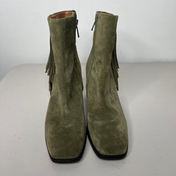 Sam Edelman Ona Olive Green Suede Fringe Square Toe Bootie Size 6.5 - Picture 6 of 9